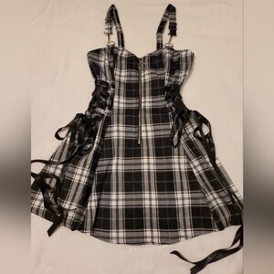 Widow Black And White Plaid Side Corset Pinafore Dress